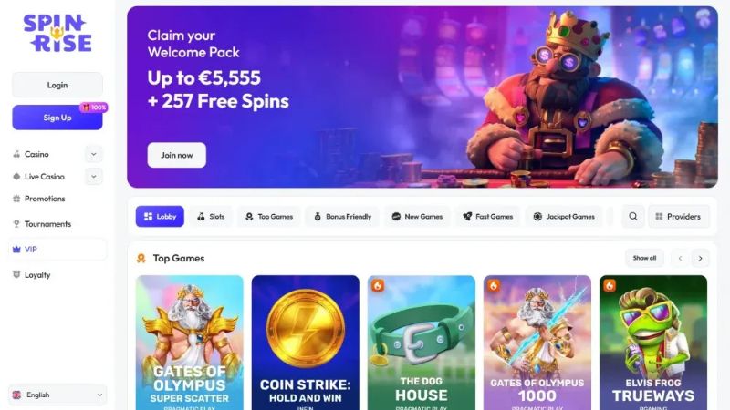 Spinrise Casino modern interface design